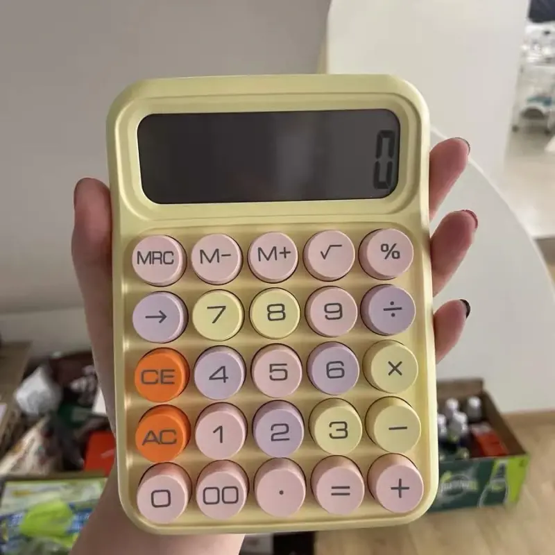 leasote Creative Colorful Candy-Colored Electronic Calculator,12 Digit Large LCD Display and Big Round Buttons, Typewriter-Inspired Mechanical Key Calculator for Office,School, Home, Business Use YEL - 6