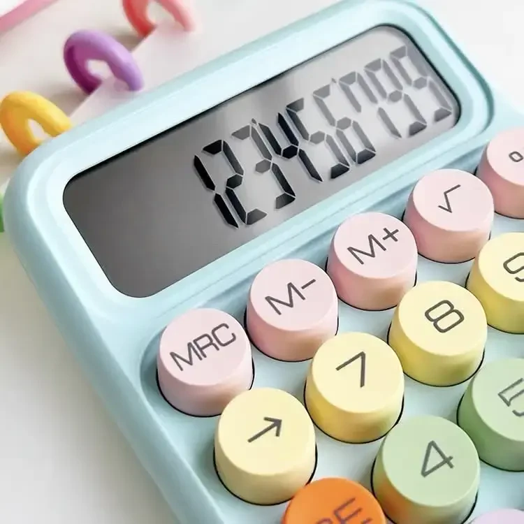 leasote Creative Colorful Candy-colored Electronic Calculator,12 Digit Large LCD Display and Big Round Buttons, Typewriter-Inspired Mechanical Key Calculator for Office,School, Home, Business Use Blue - 2