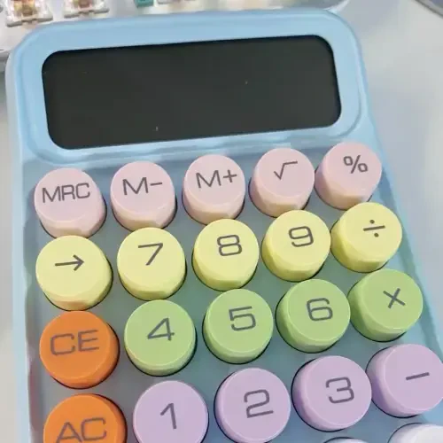 leasote Creative Colorful Candy-colored Electronic Calculator,12 Digit Large LCD Display and Big Round Buttons, Typewriter-Inspired Mechanical Key Calculator for Office,School, Home, Business Use Blue - 3