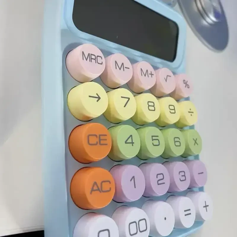 leasote Creative Colorful Candy-colored Electronic Calculator,12 Digit Large LCD Display and Big Round Buttons, Typewriter-Inspired Mechanical Key Calculator for Office,School, Home, Business Use Blue - 4