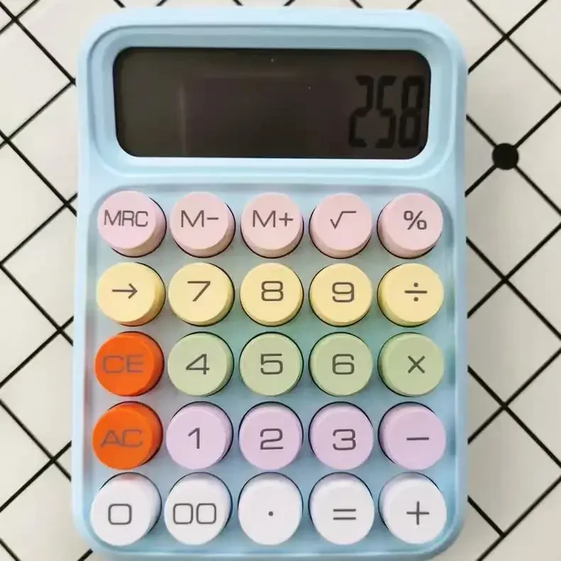 leasote Creative Colorful Candy-colored Electronic Calculator,12 Digit Large LCD Display and Big Round Buttons, Typewriter-Inspired Mechanical Key Calculator for Office,School, Home, Business Use Blue - 5