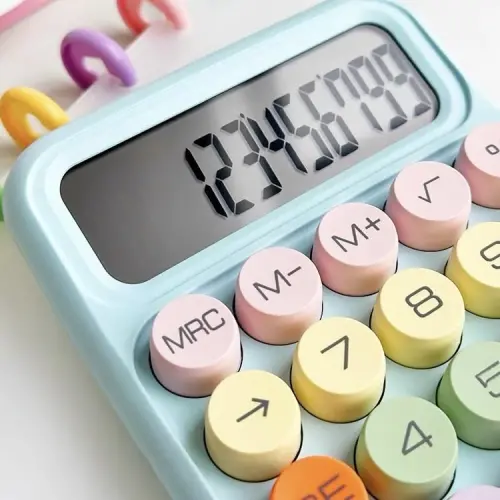 leasote Creative Colorful Candy-colored Electronic Calculator,12 Digit Large LCD Display and Big Round Buttons, Typewriter-Inspired Mechanical Key Calculator for Office,School, Home, Business Use Blue - LEASOTE (1)