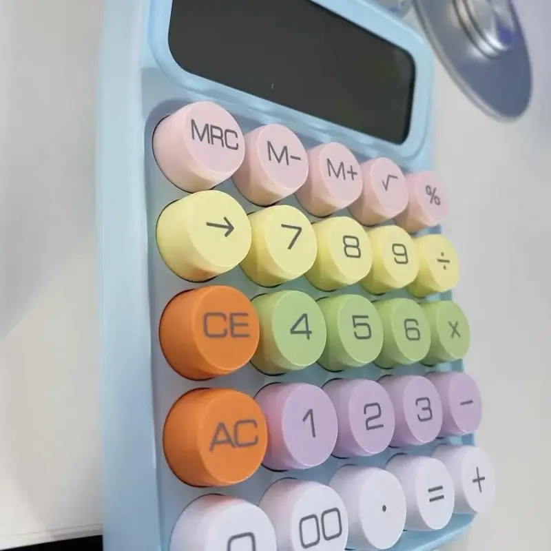 leasote Creative Colorful Candy-colored Electronic Calculator,12 Digit Large LCD Display and Big Round Buttons, Typewriter-Inspired Mechanical Key Calculator for Office,School, Home, Business Use Blue - 4
