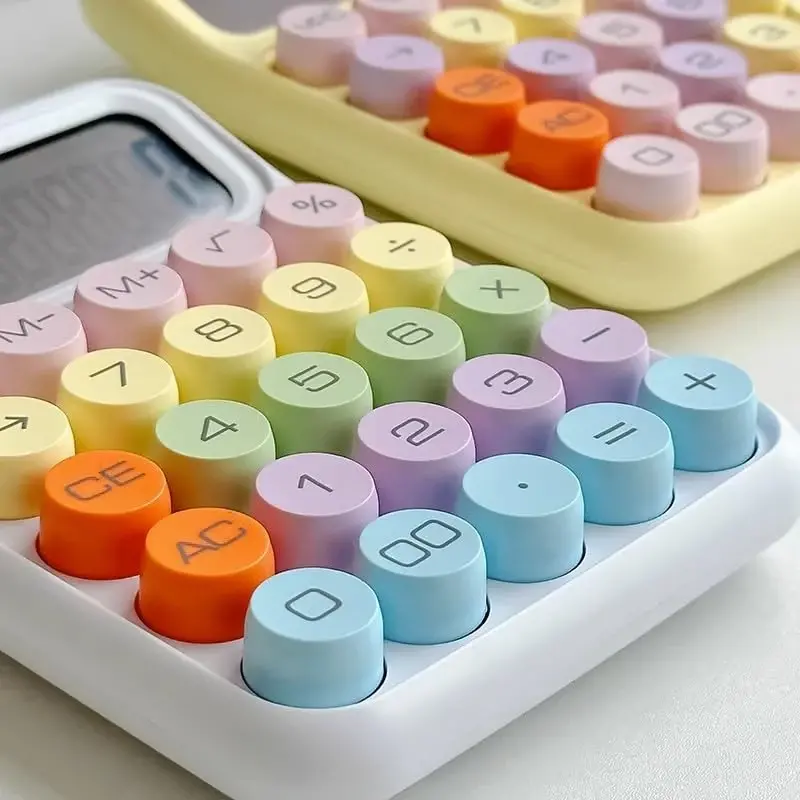 leasote Creative Colorful Candy-Colored Electronic Calculator,12 Digit Large LCD Display and Big Round Buttons, Typewriter-Inspired Mechanical Key Calculator for Office,School, Home, Business Use WHI - 3