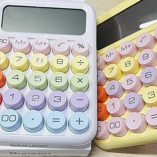 leasote Creative Colorful Candy-Colored Electronic Calculator,12 Digit Large LCD Display and Big Round Buttons, Typewriter-Inspired Mechanical Key Calculator for Office,School, Home, Business Use WHI - 4