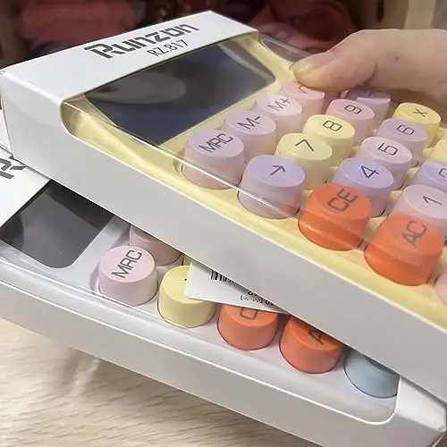 leasote Creative Colorful Candy-Colored Electronic Calculator,12 Digit Large LCD Display and Big Round Buttons, Typewriter-Inspired Mechanical Key Calculator for Office,School, Home, Business Use WHI - 5