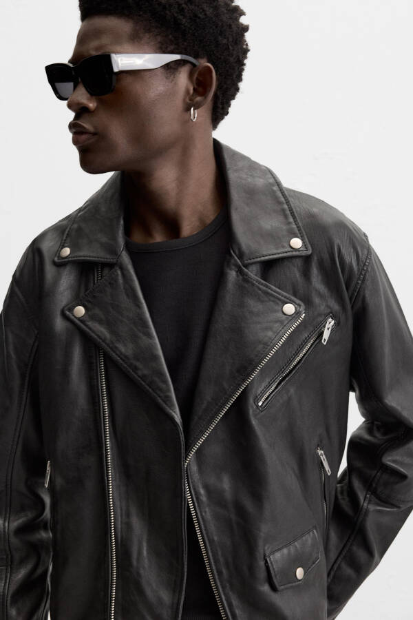 Leather Biker Jacket (Black) - 24