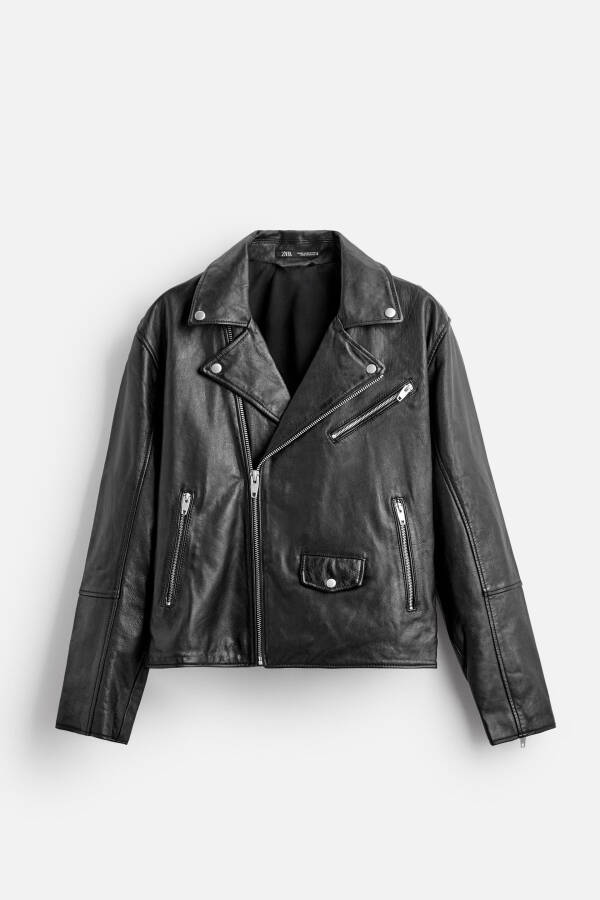 Leather Biker Jacket (Black) - 25