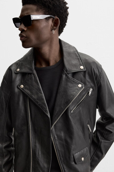 Leather Biker Jacket (Black) - 6