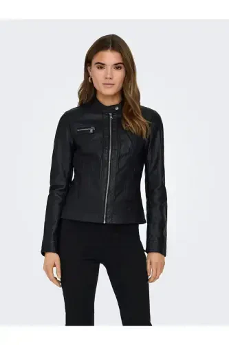 Onlbandıt Faux Leather Bıker Otw Noos Kadın Deri Mont ve Ceket 15081400-Siyah3 - 1