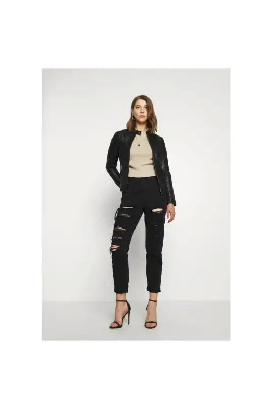 Leather Biker Otw Noos Kadın Deri Ceket-Siyah4 - 2