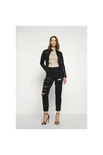 Leather Biker Otw Noos Women's Leather Jacket - Black4 - ONLY (1)