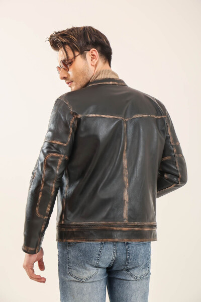 Leather Bomber Jacket for Men - 6