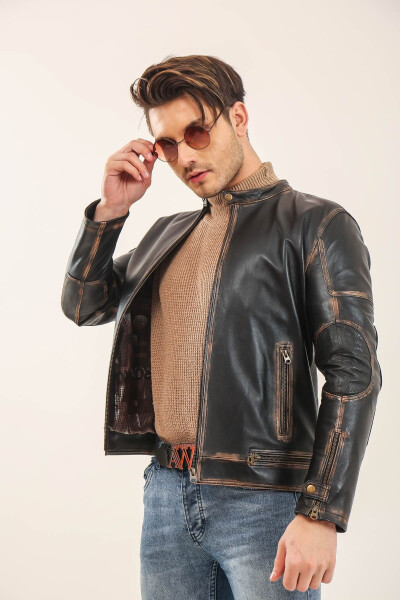 Leather Bomber Jacket for Men - 7