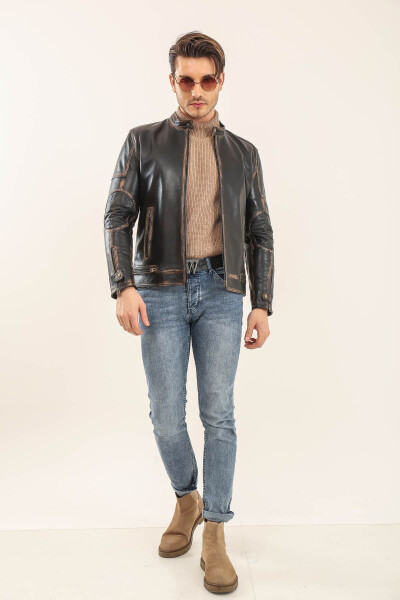 Leather Bomber Jacket for Men - YAMAN