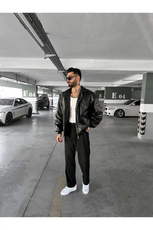Leather Bomber Jacket Oversize Printed - NOUCAMP