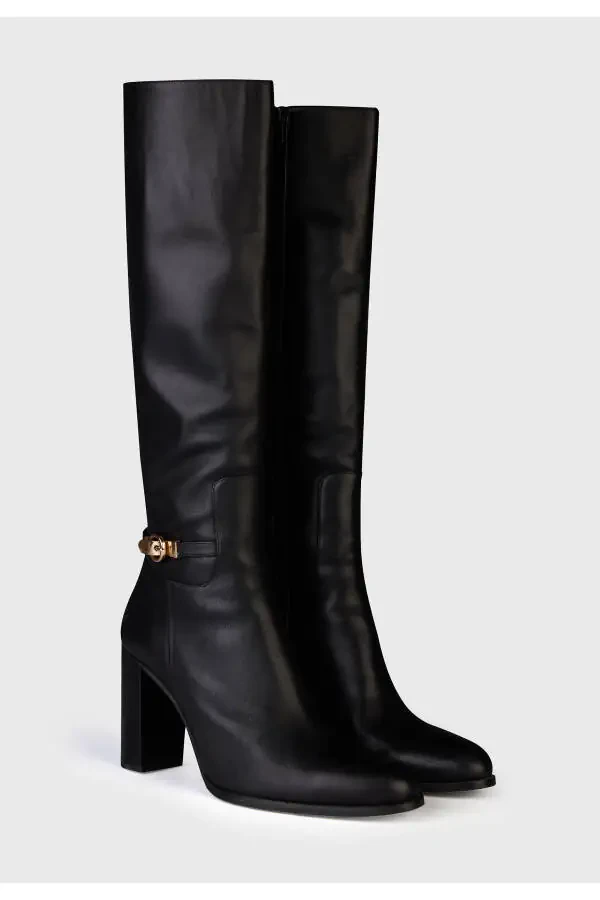 Leather Buckle Long Boot - 1