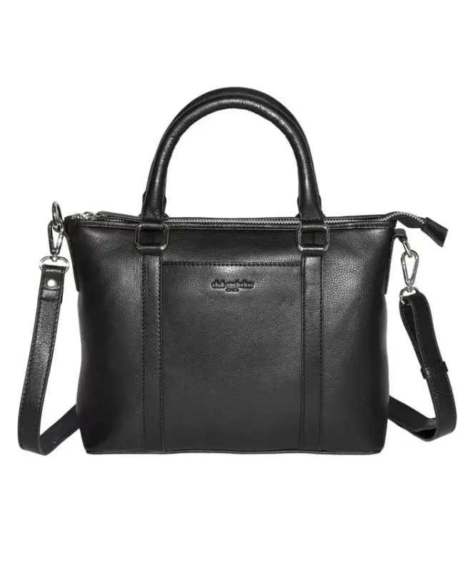 Leather Crossbody Bag with Top Handles-Black - 1