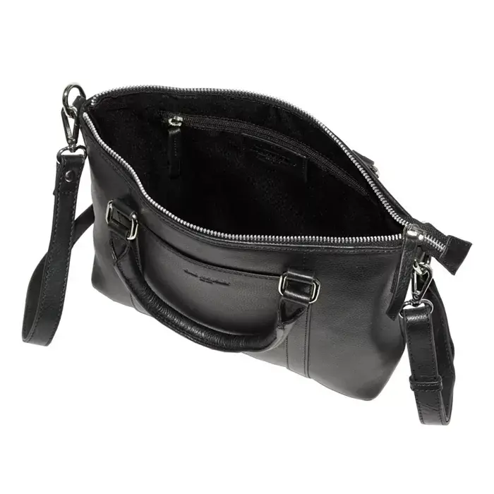 Leather Crossbody Bag with Top Handles-Black - 6