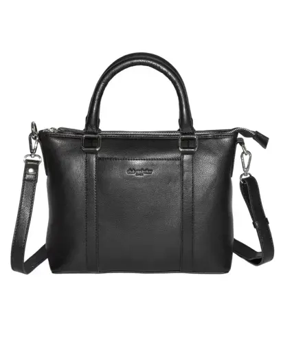 Leather Crossbody Bag with Top Handles - Black - 1