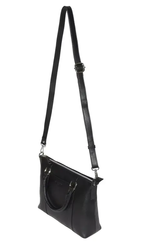 Leather Crossbody Bag with Top Handles - Black - 2
