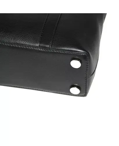 Leather Crossbody Bag with Top Handles - Black - 3