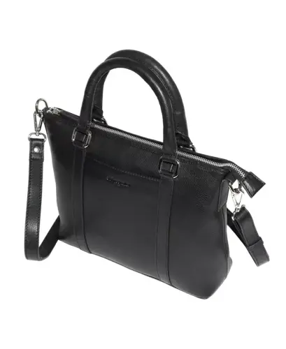 Leather Crossbody Bag with Top Handles - Black - 4