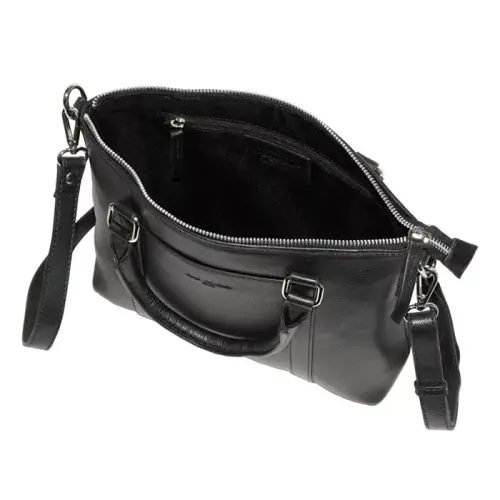 Leather Crossbody Bag with Top Handles - Black - 6