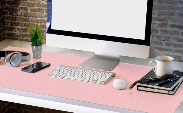 Leather Desk Mouse Pad Pink, 35 1/2 x15 3/8 in XXL Leather Mousepad for Computer, Laptop, Keyboard, Extra Large Mat with Non-Slip Suede Base, Full Desk Protector & Writing Blotter for Office Work - 12