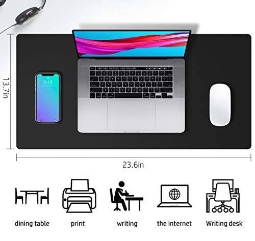 Leather Desk Pad Protector, Mouse Pad, Office Desk Mat, Non-Slip PU Leather Desk Blotter, Laptop Desk Pad, Waterproof Desk Writing Pad for Office and Home (Black, 23.6