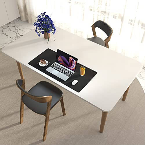 Leather Desk Pad Protector, Mouse Pad, Office Desk Mat, Non-Slip PU Leather Desk Blotter, Laptop Desk Pad, Waterproof Desk Writing Pad for Office and Home (Black, 23.6