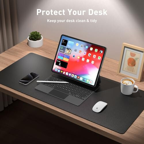 Leather Desk Pad Protector, Mouse Pad, Office Desk Mat, Non-Slip PU Leather Desk Blotter, Laptop Desk Pad, Waterproof Desk Writing Pad for Office and Home (Black, 23.6