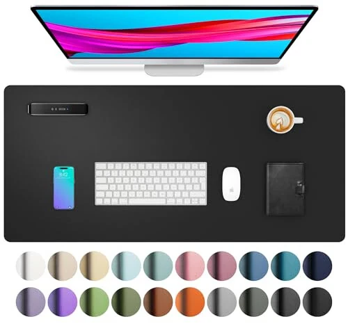 Leather Desk Pad Protector, Mouse Pad, Office Desk Mat, Non-Slip PU Leather Desk Blotter, Laptop Desk Pad, Waterproof Desk Writing Pad for Office and Home (Black, 23.6