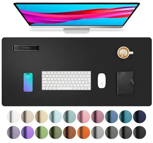 Leather Desk Pad Protector, Mouse Pad, Office Desk Mat, Non-Slip PU Leather Desk Blotter, Laptop Desk Pad, Waterproof Desk Writing Pad for Office and Home (Black, 23.6