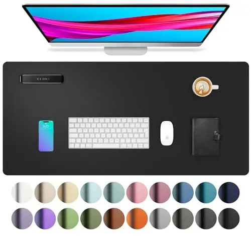 Leather Desk Pad Protector, Mouse Pad, Office Desk Mat, Non-Slip PU Leather Desk Blotter, Laptop Desk Pad, Waterproof Desk Writing Pad for Office and Home (Black, 23.6
