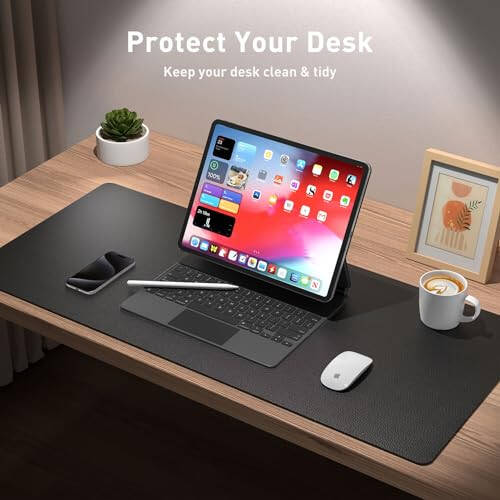 Leather Desk Pad Protector,Mouse Pad,Office Desk Mat, Non-Slip PU Leather Desk Blotter,Laptop Desk Pad,Waterproof Desk Writing Pad for Office and Home (Black,31.5