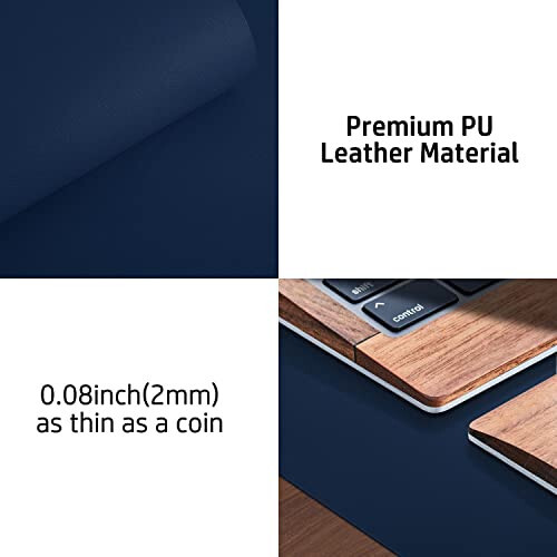 Leather Desk Pad Protector,Mouse Pad,Office Desk Mat,Non-Slip PU Leather Desk Blotter,Laptop Desk Pad,Waterproof Desk Writing Pad for Office and Home(Dark Blue,31.5