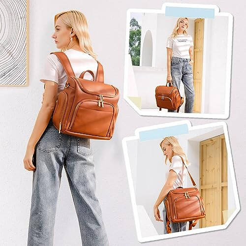 Leather Diaper Bag Backpack with Changing Pad - Multi-Function Large Capacity Baby Bag with Adjustable Shoulder Strap & Stroller Straps - 7