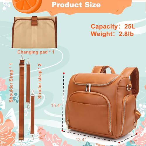 Leather Diaper Bag Backpack with Changing Pad - Multi-Function Large Capacity Baby Bag with Adjustable Shoulder Strap & Stroller Straps - 10