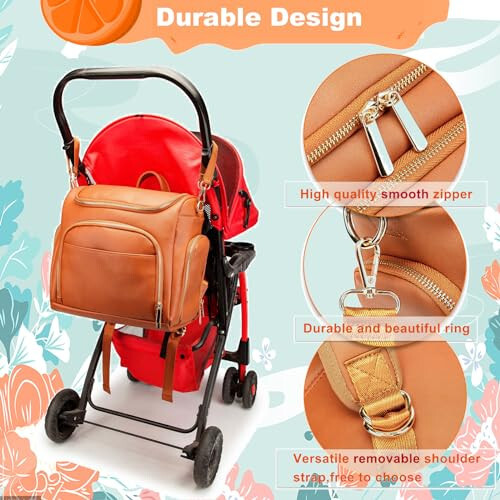 Leather Diaper Bag Backpack with Changing Pad - Multi-Function Large Capacity Baby Bag with Adjustable Shoulder Strap & Stroller Straps - 11