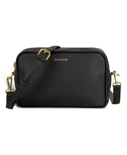 Leather Double-Zip Shoulder Bag-Black - 1