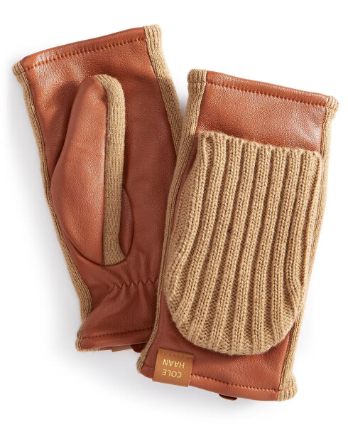 Leather Flip Mitt Gloves British Tan - 1