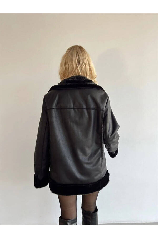 Leather Fur-Lined Biker Jacket - 4