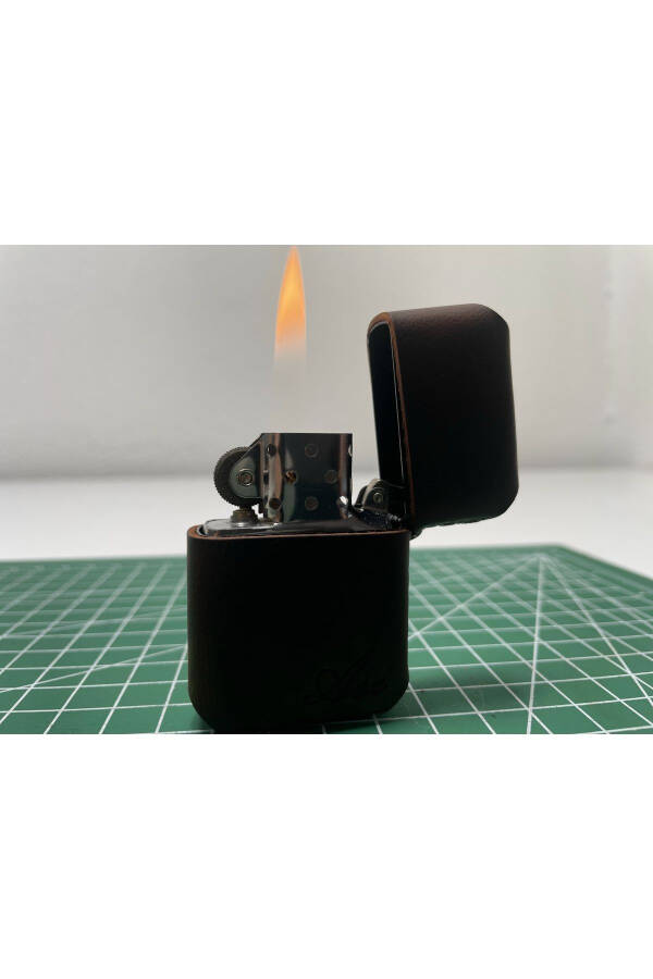 Leather Handmade Genuine Leather Zippo Lighter Gasoline NAME SHAPE LOGO WRITTEN - 5