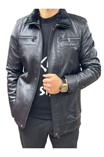 Leather jacket with fur lining and zipper. - STILMAX