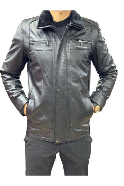 Leather jacket with fur lining and zipper. - STILMAX (1)