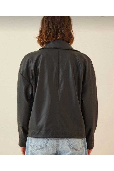 Leather Jacket with Side Ruching - Oversized - 8