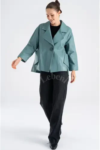Leather Jacket Women - Single Button Oversize Seasonal Green Leather Jacket Women -Sea Green Single Button Oversize Jacket - 5