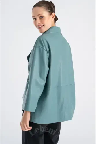 Leather Jacket Women - Single Button Oversize Seasonal Green Leather Jacket Women -Sea Green Single Button Oversize Jacket - 8
