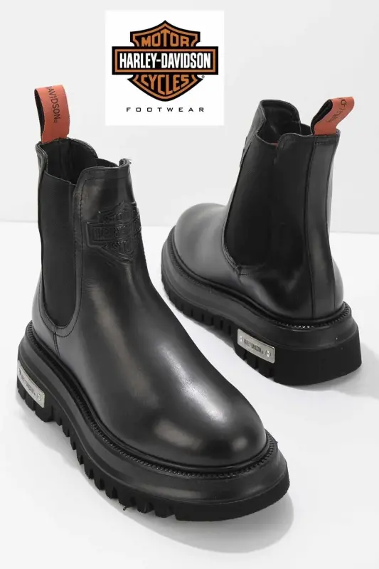 Leather Kadın Bot Bootie KAUÇUK TABAN HAKIKI DERI ENÇOK TERCİH EDİLEN MODEL-Siyah MOURIR - HARLEY DAVIDSON